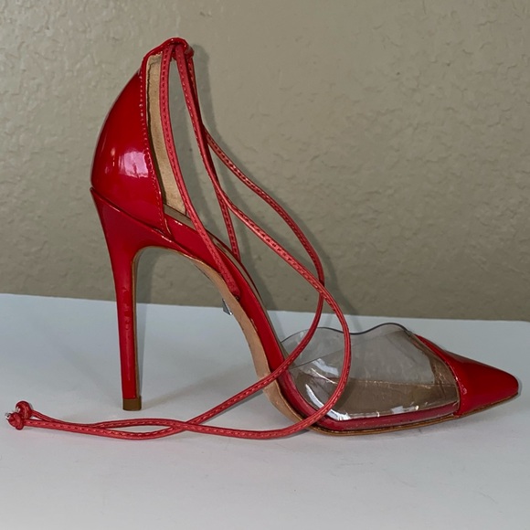 Schutz deep red patent leather and PVC ankle wrap heels - Picture 7 of 15